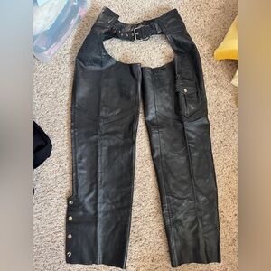 Leather Chaps Heavyweight Motorcycle Biker Biking Racing Black Sz M